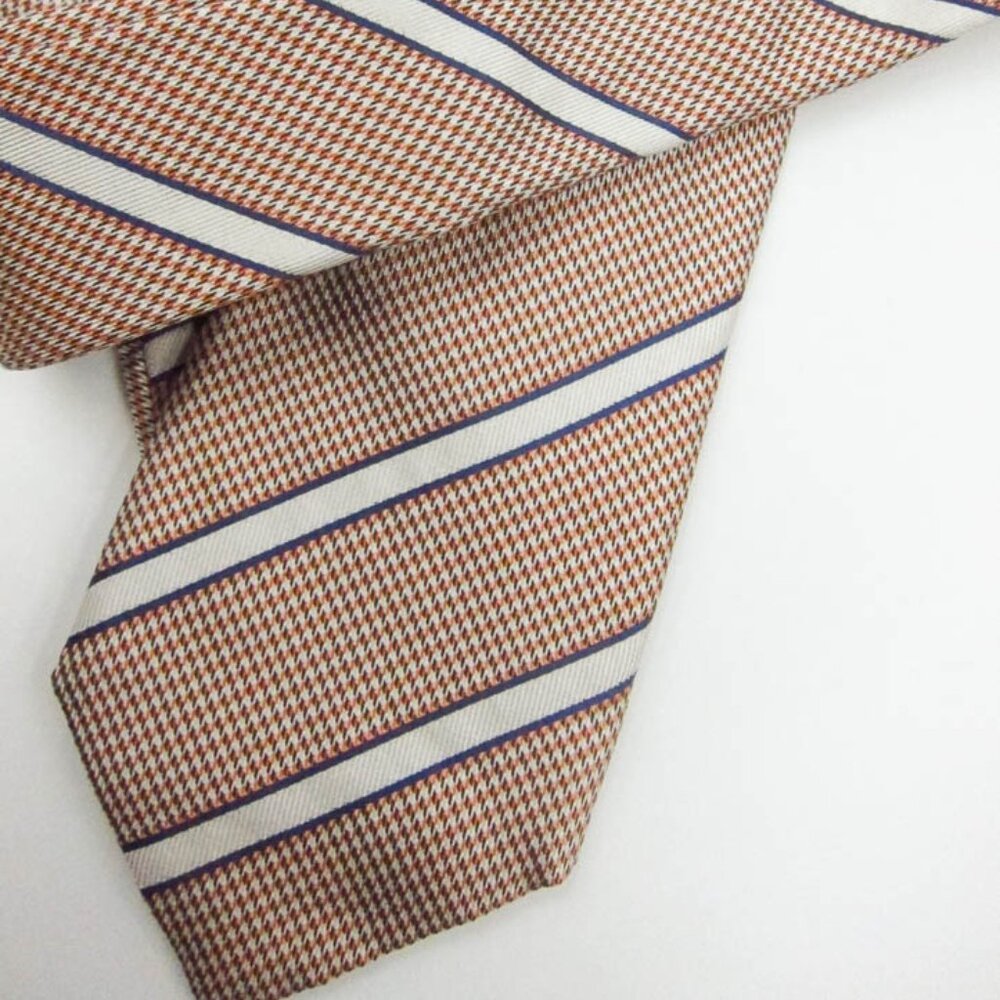 NEW Current $200 Belvest Orange Gray Tan Houndstooth & Stripe Silk Tie Italy